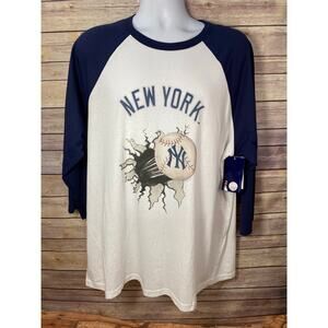 NWT New York Yankees Baseball Tear Raglan T-Shirt Size 2XL Navy 3/4-Sleeve